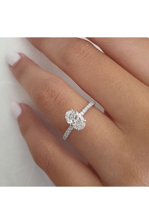 1.00CT Oval Cut Solitaire Hidden Halo Style Moissanite Engagement Ring, DE/VVS Clarity, 18kWhite Gold, Ring Size 6