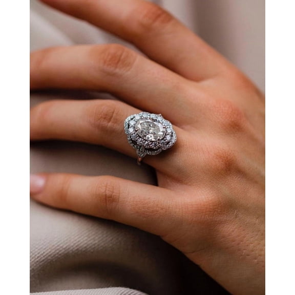 Solitaire Brilliance 1.50CT Oval Moissanite Art Deco Halo Engagement Ring for Women 10k White Gold Size 10