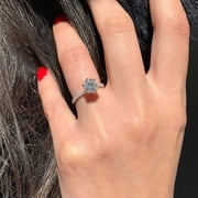 Solitaire Brilliance 1.50CT Round Cut Six Prong Solitaire Pave Accent Moissanite Engagement Ring, Gift for Women, 10k White Gold, Ring Size 11