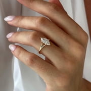 Solitaire Brilliance 1.5CT Marquise Lab Diamond Split Shank Engagement Ring for Women 10k Yellow Gold Ring Size 6.5