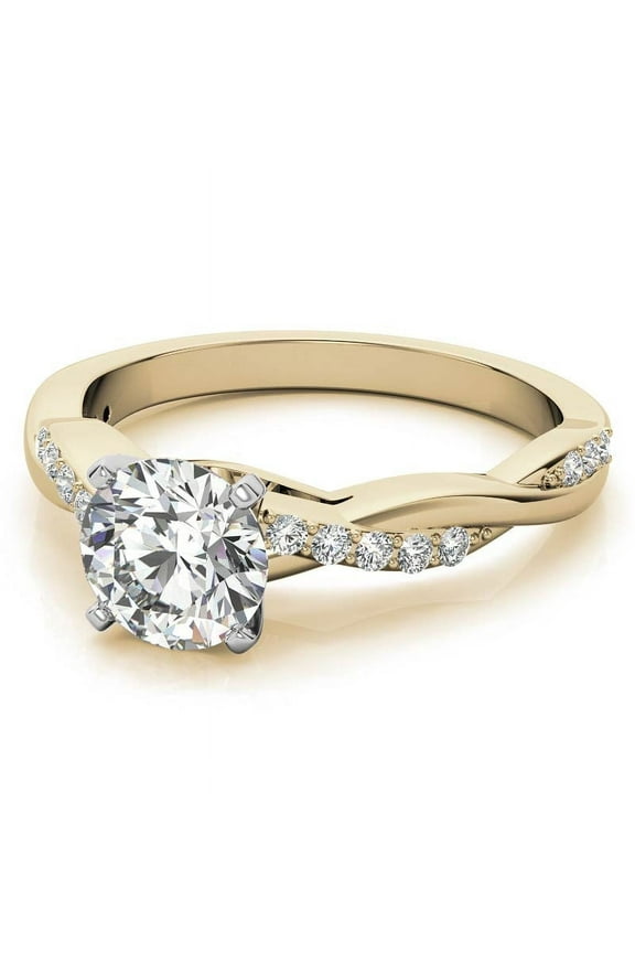 1.5CT Round Brilliant Moissanite Twisted Engagement Ring 10K Two Tone Gold, Ring Size 4