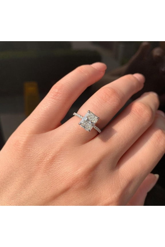 1.85CT Radiant Cut Hidden Halo Moissanite Solitaire Engagement Ring, DE-VVS Clarity, 10k White Gold, Ring Size 8