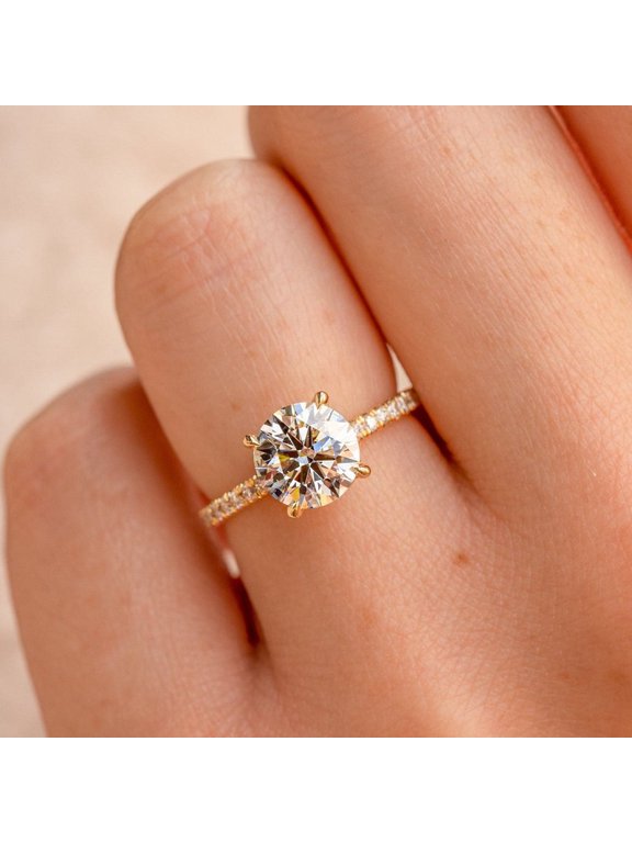 1.90Ct Round Moissanite Solitaire Hidden Halo Engagement Ring for Women 14k Yellow Gold Ring Size 7.5