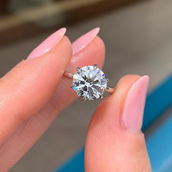 Solitaire Brilliance 1.95CT Round Cut Solitaire Moissanite Engagement Ring, 6 Prong Solitaire Rng, 18kWhite Gold, Ring Size 7