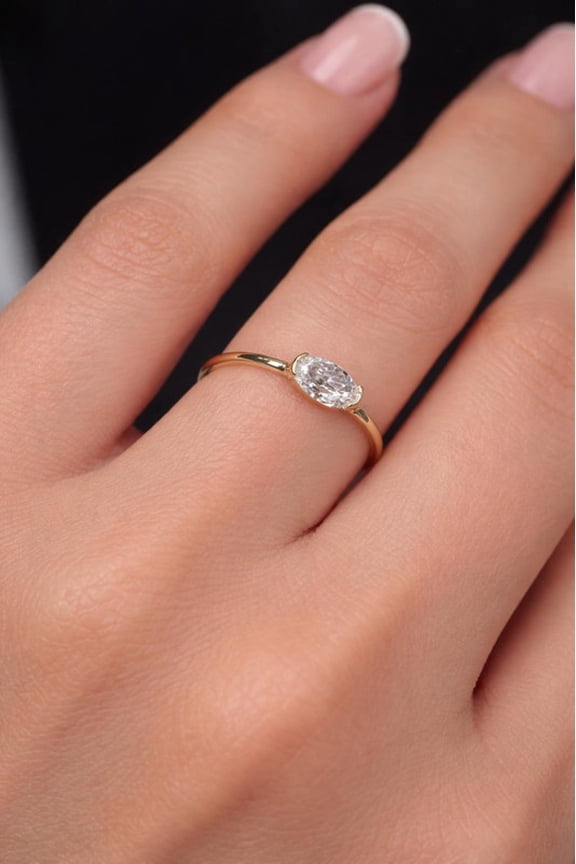 1.9CT Oval Moissanite Solitaire Bezel Engagement Ring for Women 14k White Gold Ring Size 10