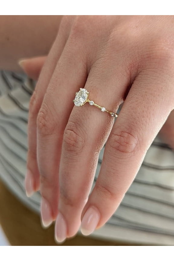 1 Carat Oval Moissanite Engagement Ring with Space Pave in 10k Yellow Gold, Ring Size 6.5