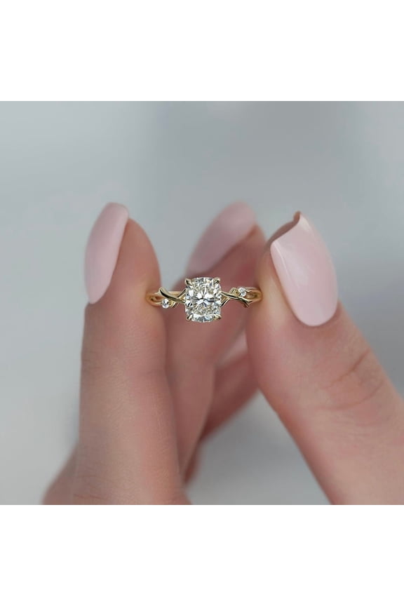1CT Elongated Cushion Moissanite Nature Inspired Ring for Women 10k Yellow Gold Ring Size 4