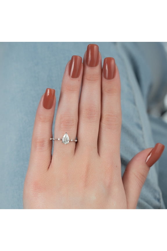 1CT Pear Moissanite Hidden Halo Dainty Pave Engagement Ring for Women 10k White Gold Size 10