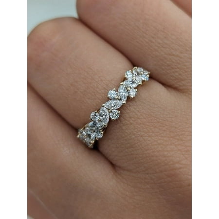 Solitaire Brilliance 1Ct Marquise and Round Diamond Eternity Wedding Ring for Women 10k Yellow Gold, Ring Size 4