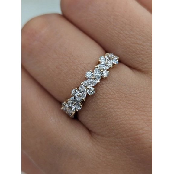Solitaire Brilliance 1Ct Marquise and Round Diamond Eternity Wedding Ring for Women 10k Yellow Gold, Ring Size 4