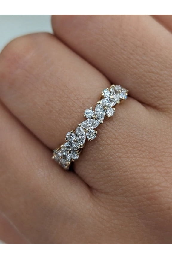 1Ct Marquise and Round Diamond Eternity Wedding Ring for Women 14k Yellow Gold, Ring Size 8.5