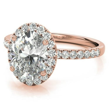Solitaire Brilliance 1Ct Oval Moissanite Diamond Halo Engagement Ring - 14K Rose Gold Plated
