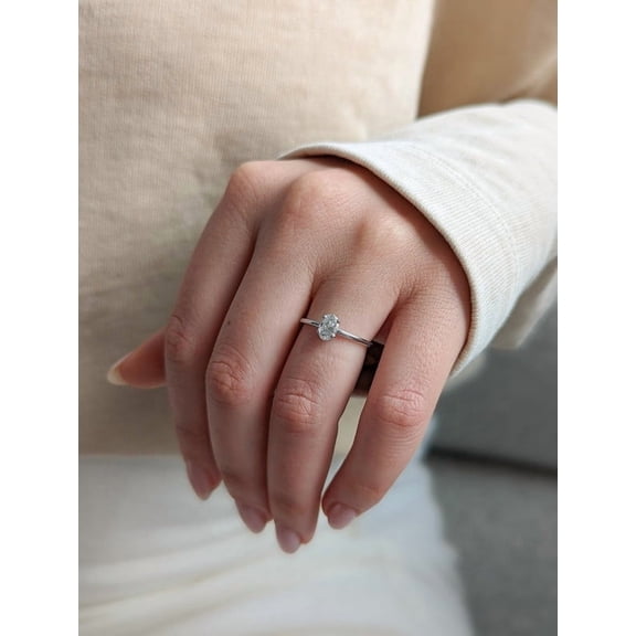 Solitaire Brilliance 1Ct Oval Moissanite Engagement Ring for Women 10k White Gold Size 8