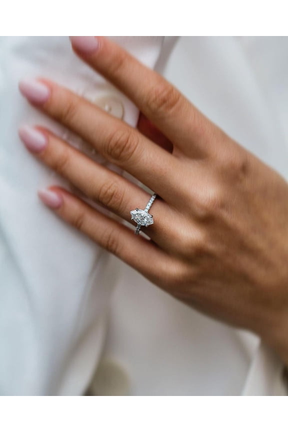 1ct Marquise Moissanite Solitaire Engagement Ring for Women 10k White Gold Ring Size 8