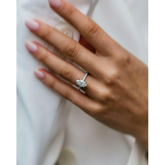 Solitaire Brilliance 1ct Marquise Moissanite Solitaire Engagement Ring for Women 14k White Gold Ring Size 7