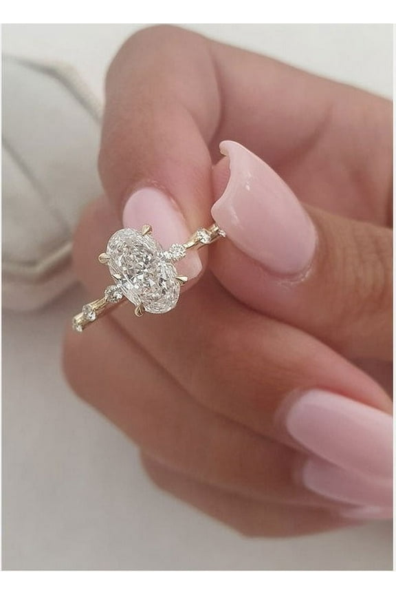 2.00CT Elongated Oval Moissanite Pave Engagement Ring for Women 10k Yellow Gold Ring Size 7.5