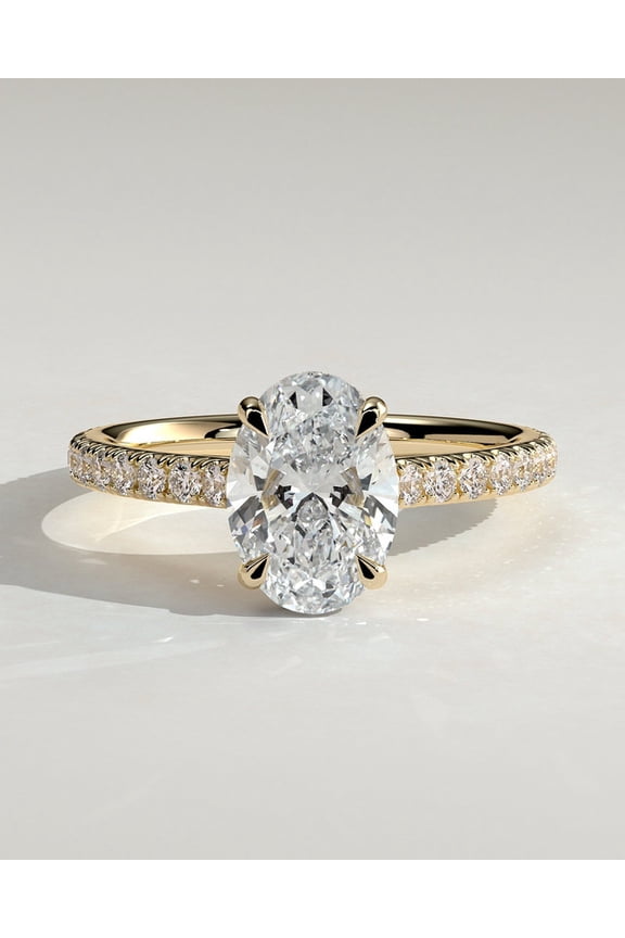 2.00CT Oval Cut Moissanite Pave Engagement Ring for Women 14k Yellow Gold Size 5