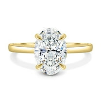 Solitaire Brilliance 2.00CT Oval Moissanite Solitaire Engagement Hidden Halo Ring for Women 10k Yellow Gold Ring Size 4