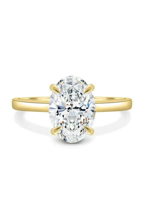 2.00CT Oval Moissanite Solitaire Engagement Hidden Halo Ring for Women 14k Yellow Gold Ring Size 6