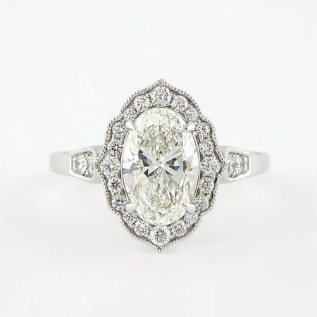 Solitaire Brilliance 2.00CT Oval Moissanite Vintage Milgrain Halo Ring for Women 10k White Gold Size 4