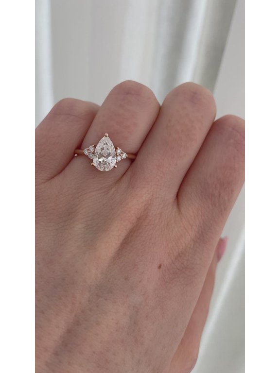 2.00CT Pear Cut Moissanite Cluster Engagement Ring for Women 10k Rose Gold Ring Size 10
