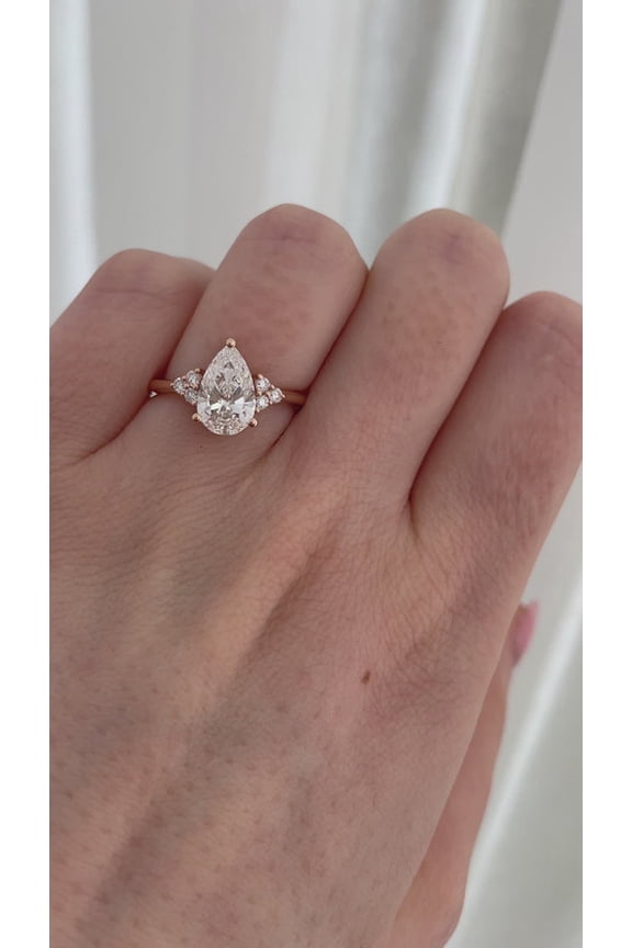 2.00CT Pear Cut Moissanite Cluster Engagement Ring for Women 10k Rose Gold Ring Size 8.5