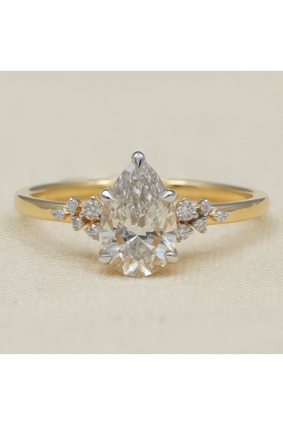 2.00CT Pear Moissanite Snow Drift Engagement Ring for Women 10k Yellow Gold Ring Size 10