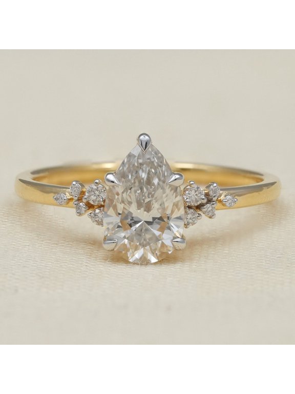 2.00CT Pear Moissanite Snow Drift Engagement Ring for Women 10k Yellow Gold Ring Size 9.5