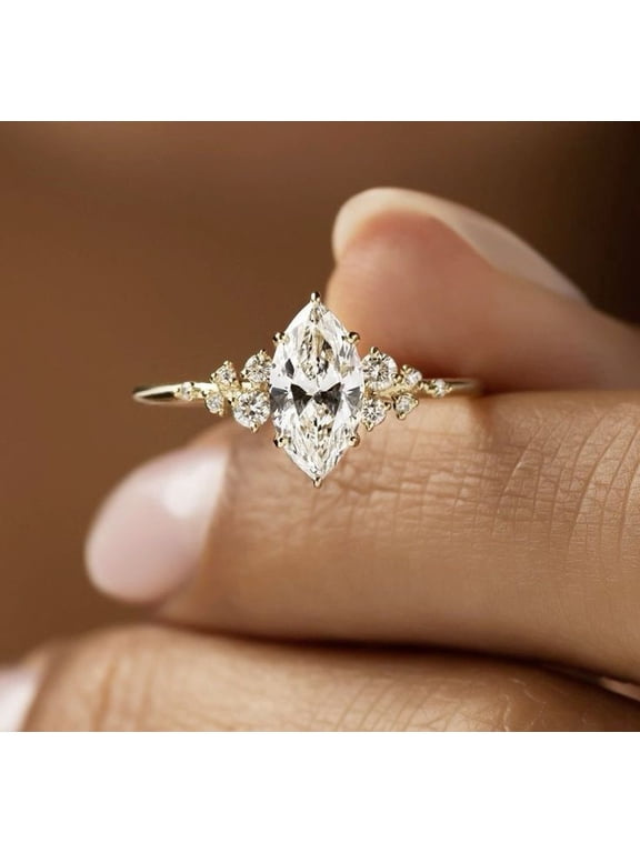 2.10CT Marquise Moissanite Vintage Snowdrift Engagement Ring for Women 10k Yellow Gold Ring Size 4.5