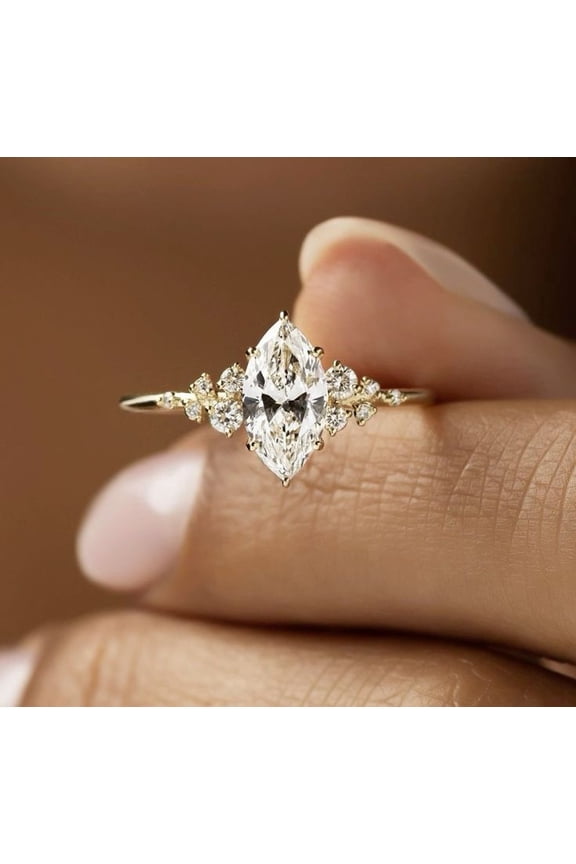 2.10CT Marquise Moissanite Vintage Snowdrift Engagement Ring for Women 10k Yellow Gold Ring Size 4.5