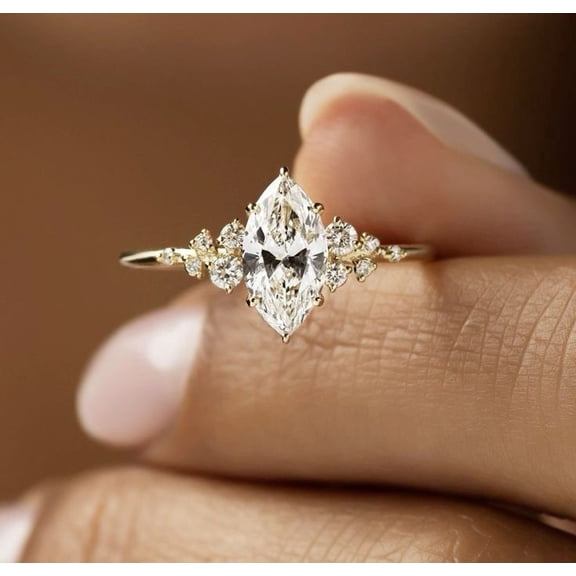 Solitaire Brilliance 2.10CT Marquise Moissanite Vintage Snowdrift Engagement Ring for Women 10k Yellow Gold Ring Size 6