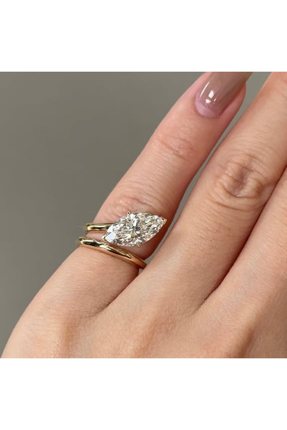2.10CT Marquise Solitaire Wrap Styled Lab Grown Diamond Engagement Ring for Women 18k Yellow Gold Ring Size 10
