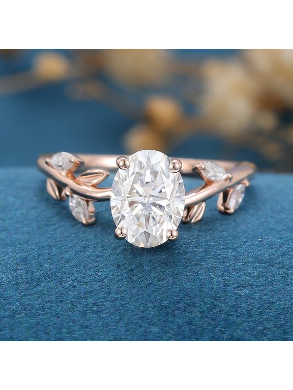 2.10CT Oval Cut Moissanite Nature Inspired Engagement Ring for Women 10k White Gold Ring Size 10