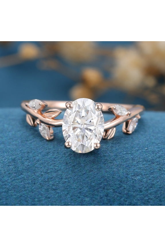 2.10CT Oval Cut Moissanite Nature Inspired Engagement Ring for Women 10k White Gold Ring Size 5