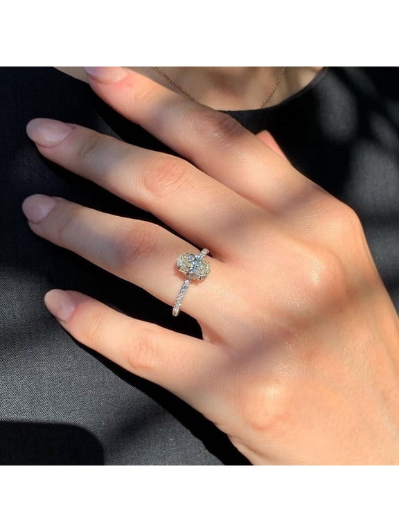 2.20CT Oval Cut Solitaire Moissanite Hidden Halo Pave Setting Engagement Ring, Promise Gift Ring in 10K White Gold, Ring Size 5.5