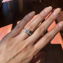 Solitaire Brilliance 2.30Ct Three Stone Emerald Cut Moissanite Engagement Ring, Side Tapered Baguette Diamond Engagement Ring, 10k White Gold, Ring Size 4