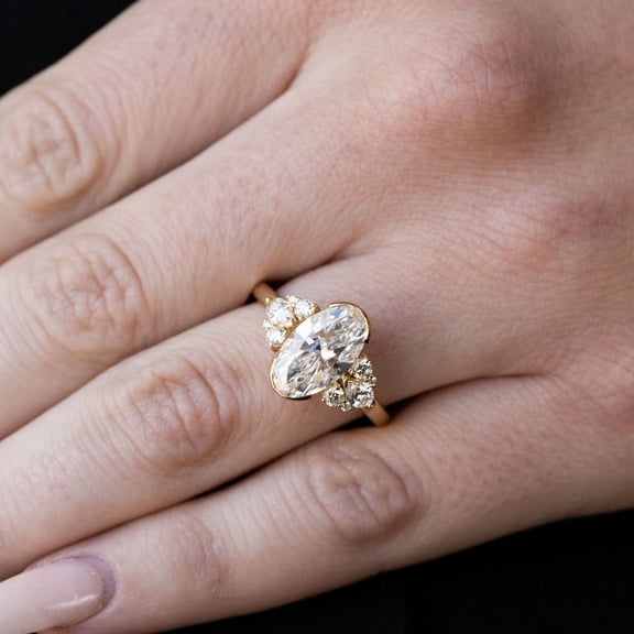 Solitaire Brilliance 2.45CT Oval Moissanite Cluster Engagement Ring for Women 10k Yellow Gold Ring Size 4