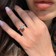 SOLITAIRE BRILLIANCE 2.50CT Cushion Brilliant Cut Moissanite Solitaire Accent Pave with Hidden Halo Engagement Ring in 10K White Gold, Ring Size 4