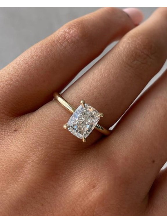 2.50CT Elongated Cushion Cut Moissanite Engagement Ring with Hidden Halo 10k Yellow Gold, Ring Size 9