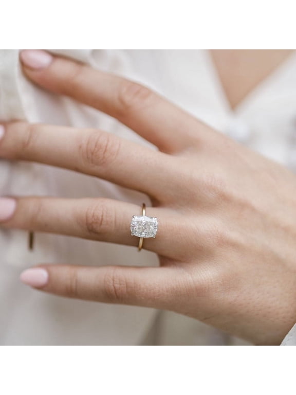 2.50CT Elongated Cushion Cut Moissanite Engagement Ring with Hidden Halo 14k Two Tone Gold, Ring Size 6