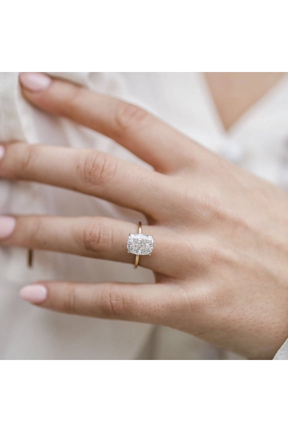 2.50CT Elongated Cushion Cut Moissanite Engagement Ring with Hidden Halo 14k Two Tone Gold, Ring Size 6