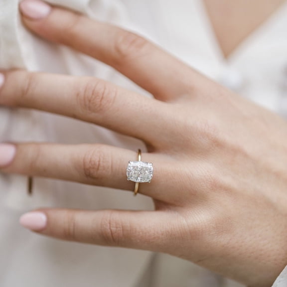 Solitaire Brilliance 2.50CT Elongated Cushion Cut Moissanite Engagement Ring with Hidden Halo 18k Two Tone Gold, Ring Size 9