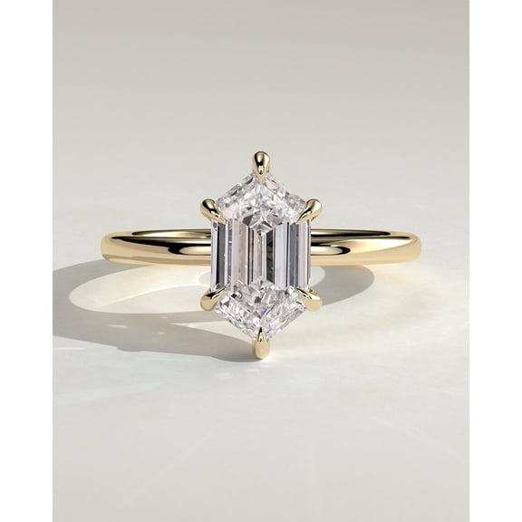 Solitaire Brilliance 2.50CT Hexagon Cut Moissanite Hidden Halo Engagement Ring for Women 10k Yellow Gold Size 4