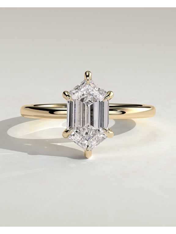 2.50CT Hexagon Cut Moissanite Hidden Halo Engagement Ring for Women 10k Yellow Gold Size 4