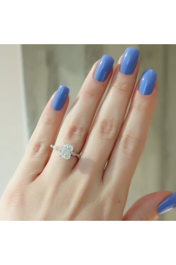 2.50CT Radiant Moissanite Engagement Ring with Hidden Halo and Pave Setting 10k White Gold, Ring Size 5