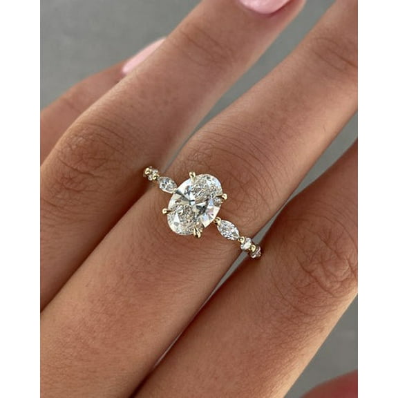 Solitaire Brilliance 2.50Ct Oval Moissanite Engagement Ring with Solitaire and Pave Accents 10k Yellow Gold, Ring Size 4