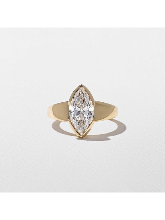2.5CT Marquise Lab Grown Diamond Bezel Engagement Ring for Women 10k Yellow Gold Ring Size 8
