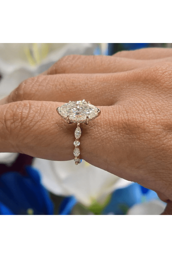 2.5CT Marquise Moissanite Hidden Halo Engagement Ring For Women 10k Yellow Gold Ring Size 4