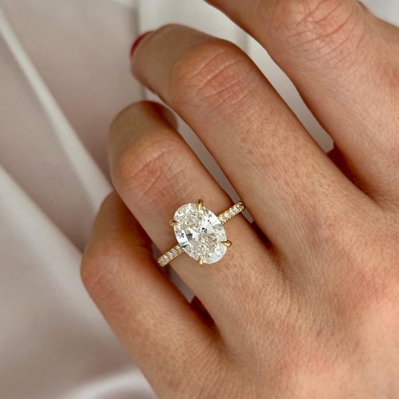 Solitaire Brilliance 2.5CT Oval Lab Diamond Hidden Halo Ring for Women 10k Yellow Gold Size 4