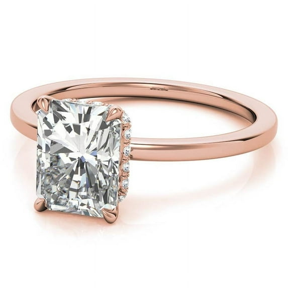Solitaire Brilliance 2.5CT Radiant Moissanite Engagement Ring for Women 18K Rose Gold, 7 US
